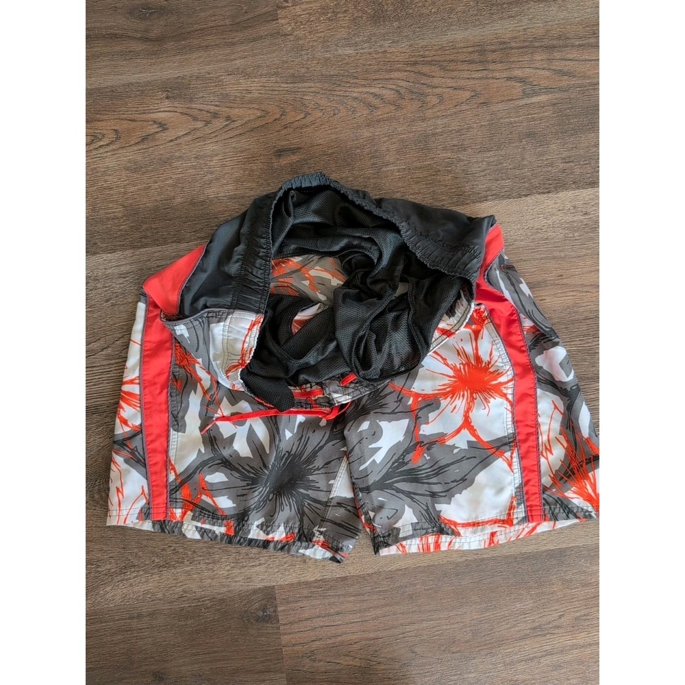Nike Swim Mens Board Shorts Floral Tropical Print Orange Grey White Size Medium - Picture 8 of 14